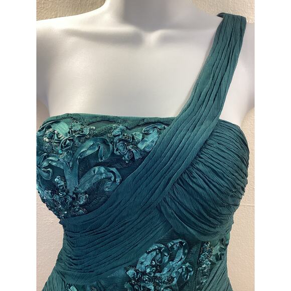 Sue Wong Emerald Green One Shoulder Sequins Mini Cocktail Formal Evening Dress 4 - Picture 3 of 7